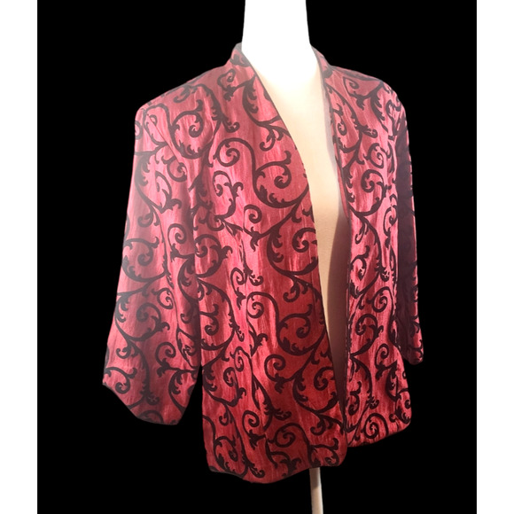 Dress Barn Black and Red Open-Front Blazer Velvety Accents 3/4 Sleeve Women's XL - Picture 2 of 6